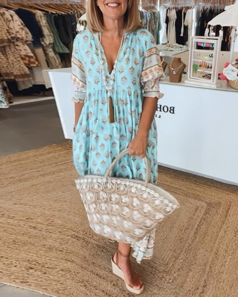 Peyton | Long Lantern Sleeve Bohemian Dress