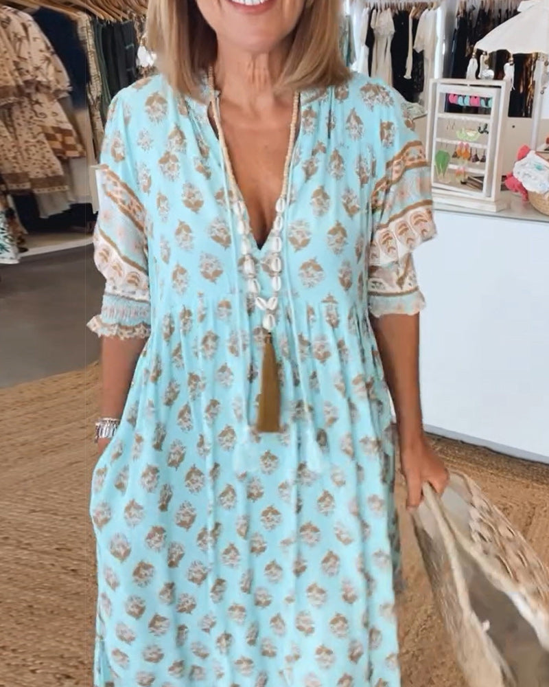 Peyton | Long Lantern Sleeve Bohemian Dress