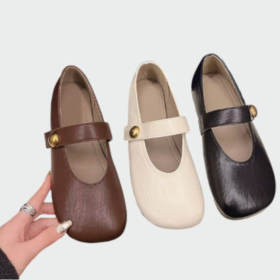 Ella - Round-Toe Button Mary Jane Shoes