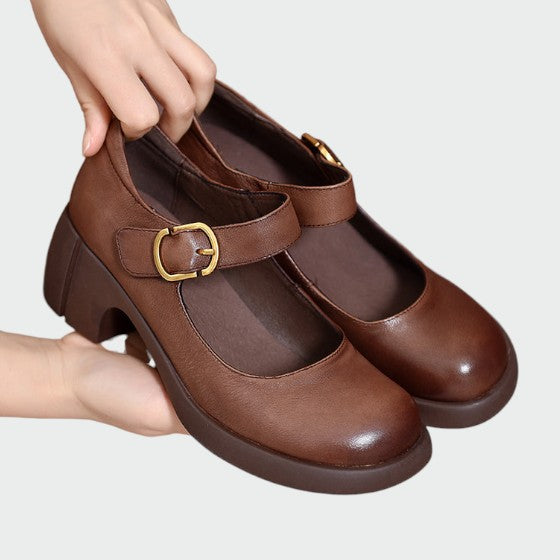 Elisa - Chunky-Heel Buckle Mary Jane Shoes