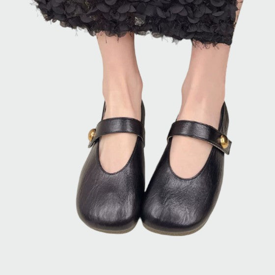 Ella - Round-Toe Button Mary Jane Shoes