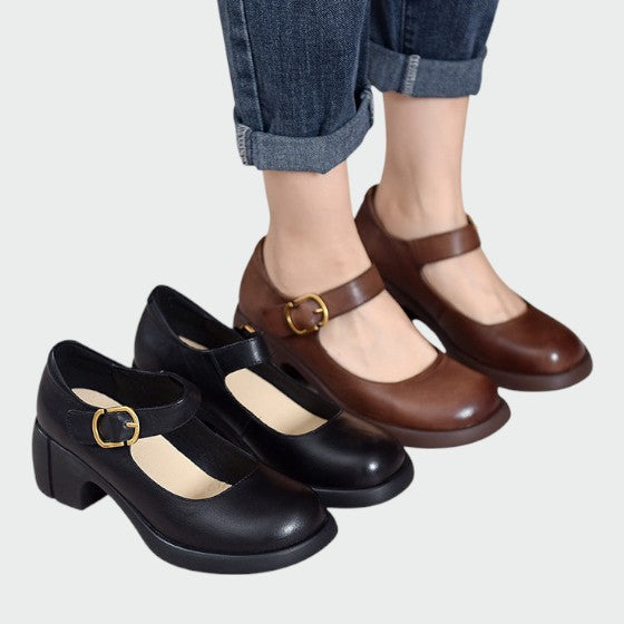 Elisa - Chunky-Heel Buckle Mary Jane Shoes