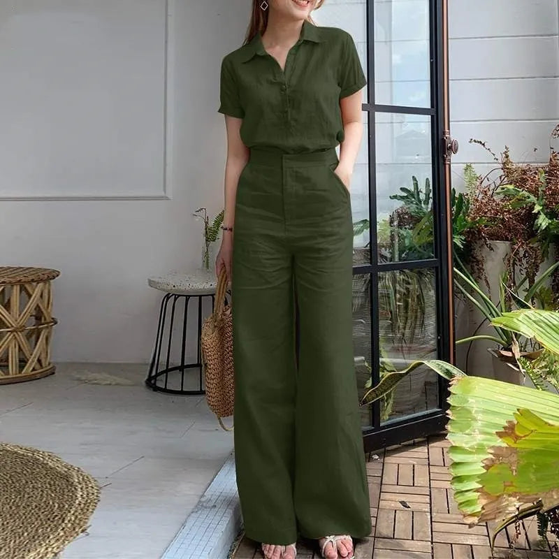 Charlotte | Chic Short Sleeve Top & Flowing Wide Leg Pants Set