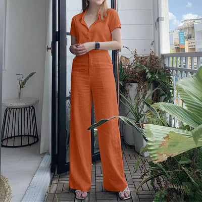 Charlotte | Chic Short Sleeve Top & Flowing Wide Leg Pants Set