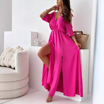 Avery | Chic V-Neck Dress with Side Slit