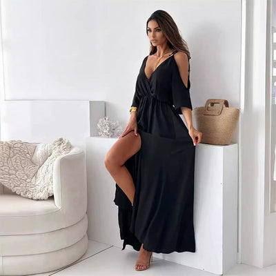 Avery | Chic V-Neck Dress with Side Slit