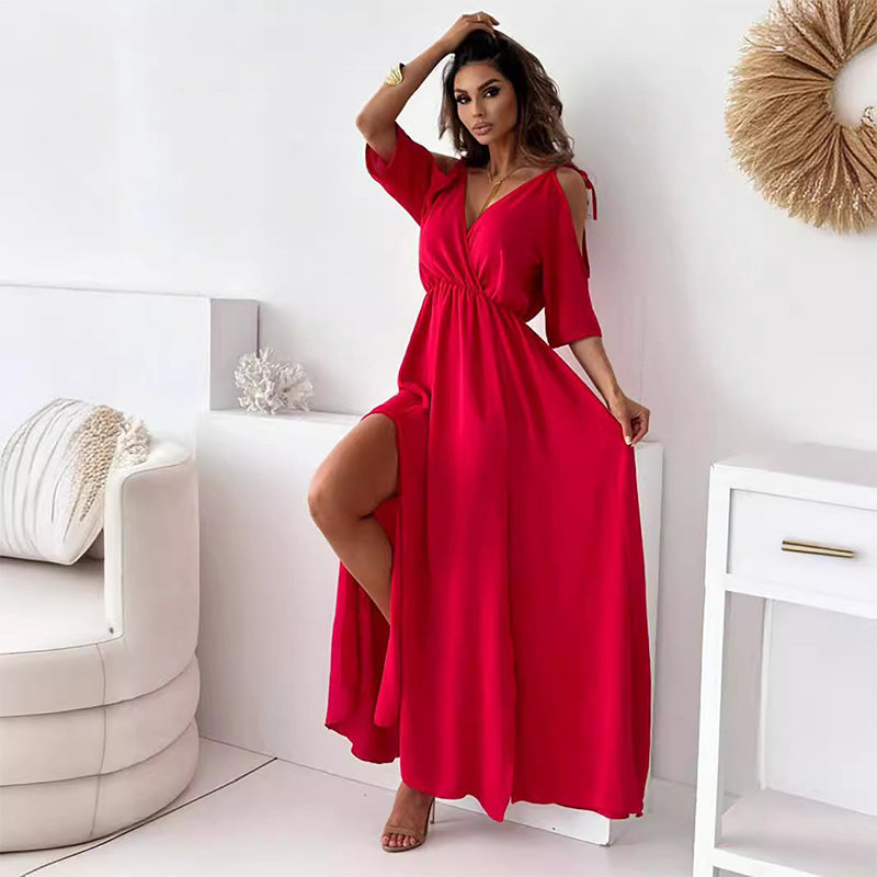 Avery | Chic V-Neck Dress with Side Slit