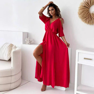 Billie | Trendy Slit Skirt V-Neck Maxi Dress