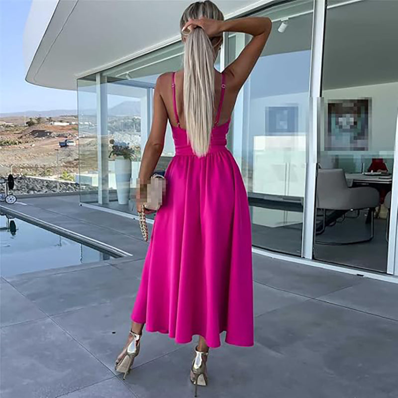 Vanette | Elegant Strappy Front Slit Midi Dress