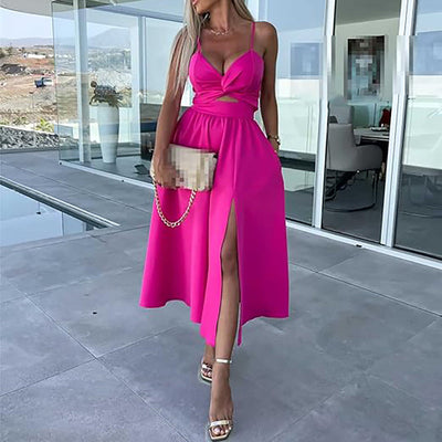Vanette | Elegant Strappy Front Slit Midi Dress